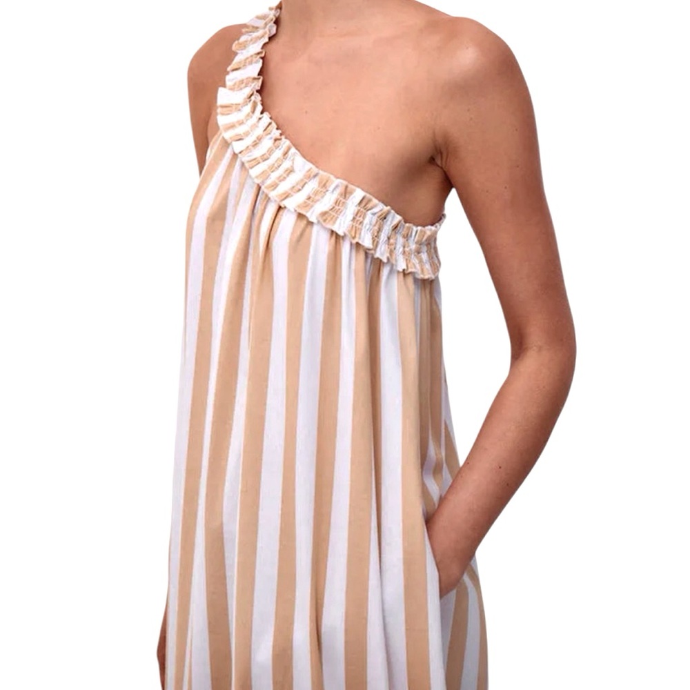 Striped One-Shoulder Midi Dress